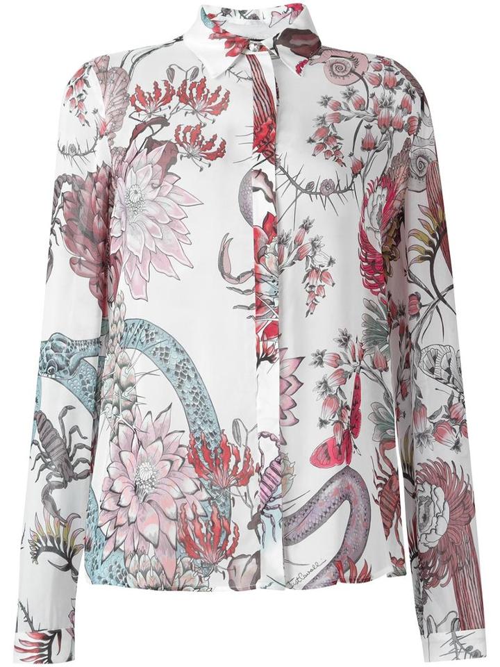 Just Cavalli Floral Print Shirt, Women's, Size: 40, White, Viscose