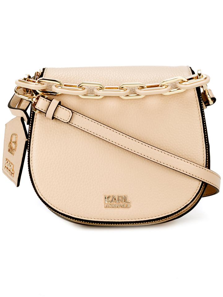 Karl Lagerfeld - Logo Plaque Crossbody Bag - Women - Calf Leather - One Size, Nude/neutrals, Calf Leather