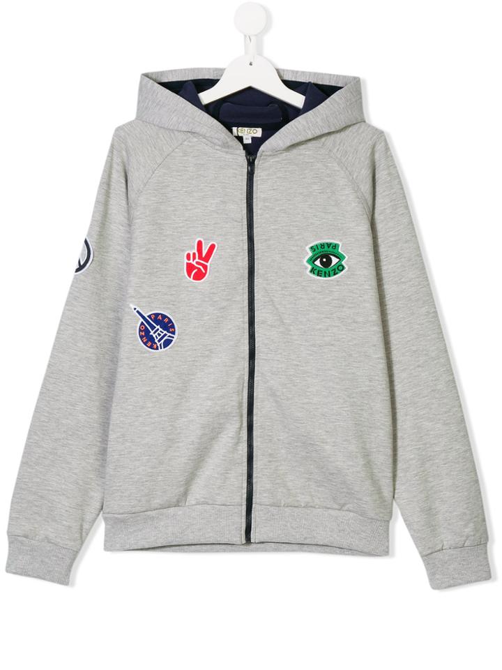Kenzo Kids Logo Printed Hoodie - Grey