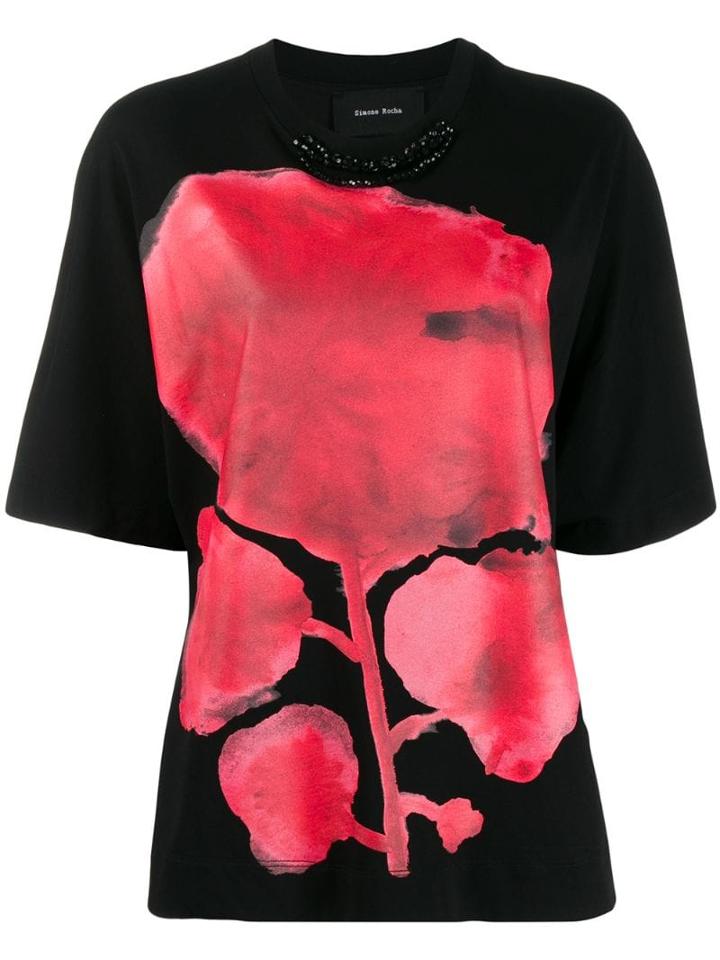 Simone Rocha Flower Print Necklace Effect T-shirt - Black