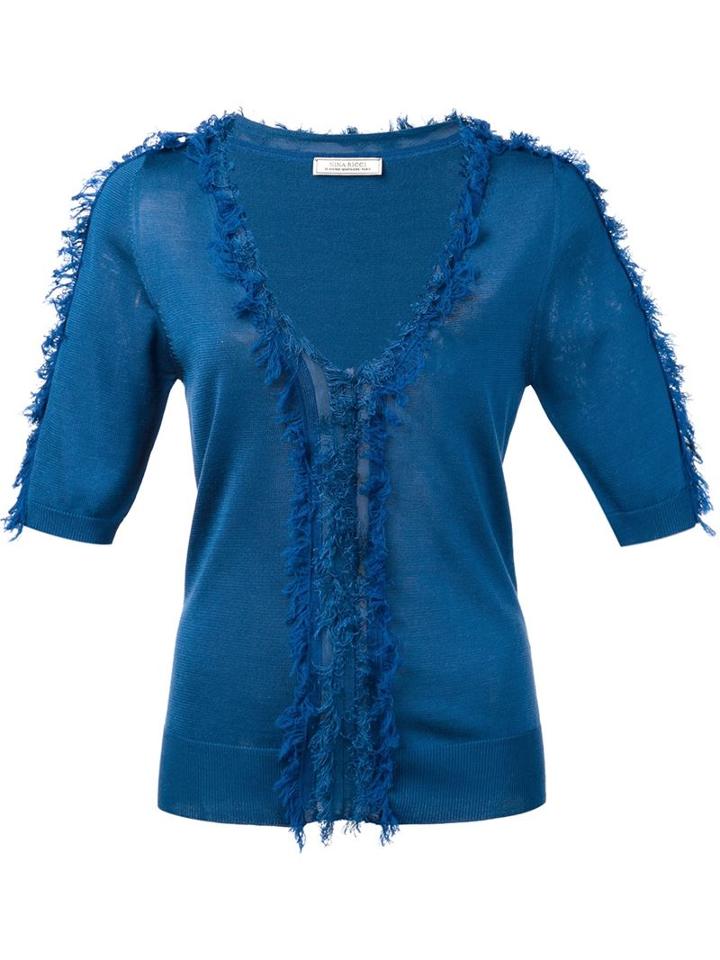 Nina Ricci Frayed Trim V-neck Sweater