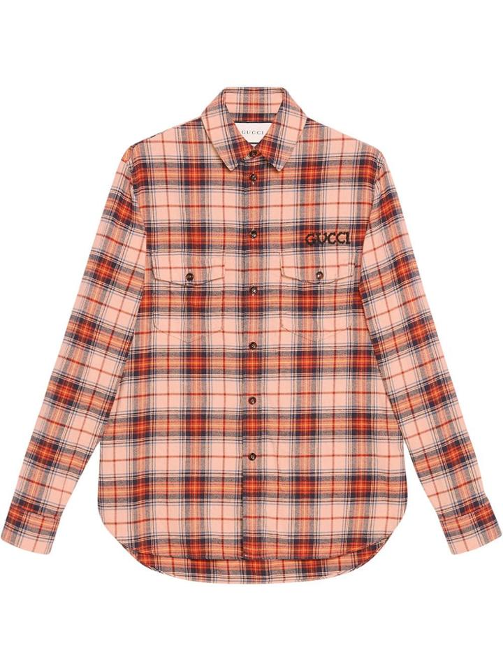 Gucci Check Cotton Shirt With Paramount Logo - Neutrals