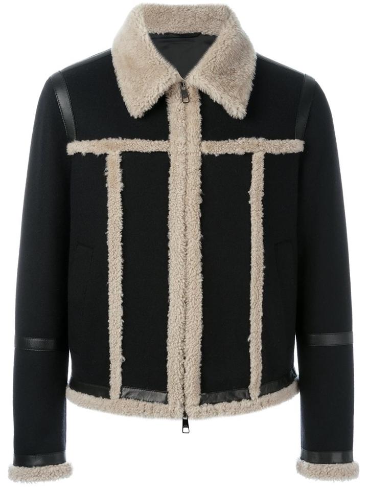Neil Barrett Shearling Jacket, Men's, Size: Large, Black, Lamb Skin/polyester/viscose/lamb Fur