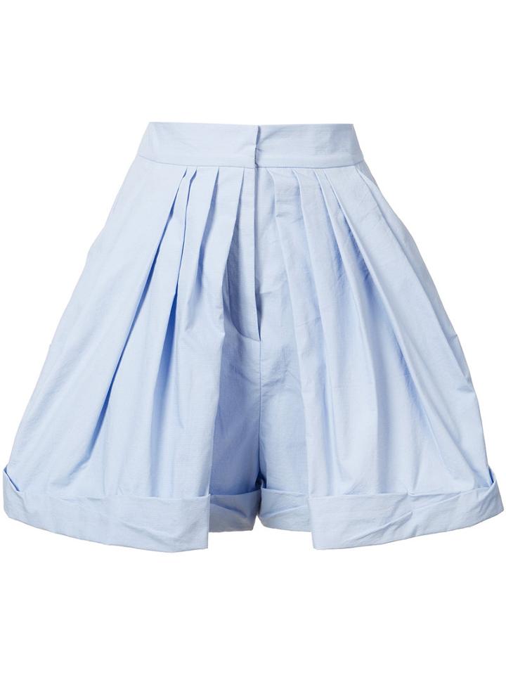 Vika Gazinskaya - Pleated Tailored Shorts - Women - Cotton - 40, Blue, Cotton