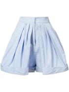 Vika Gazinskaya - Pleated Tailored Shorts - Women - Cotton - 40, Blue, Cotton