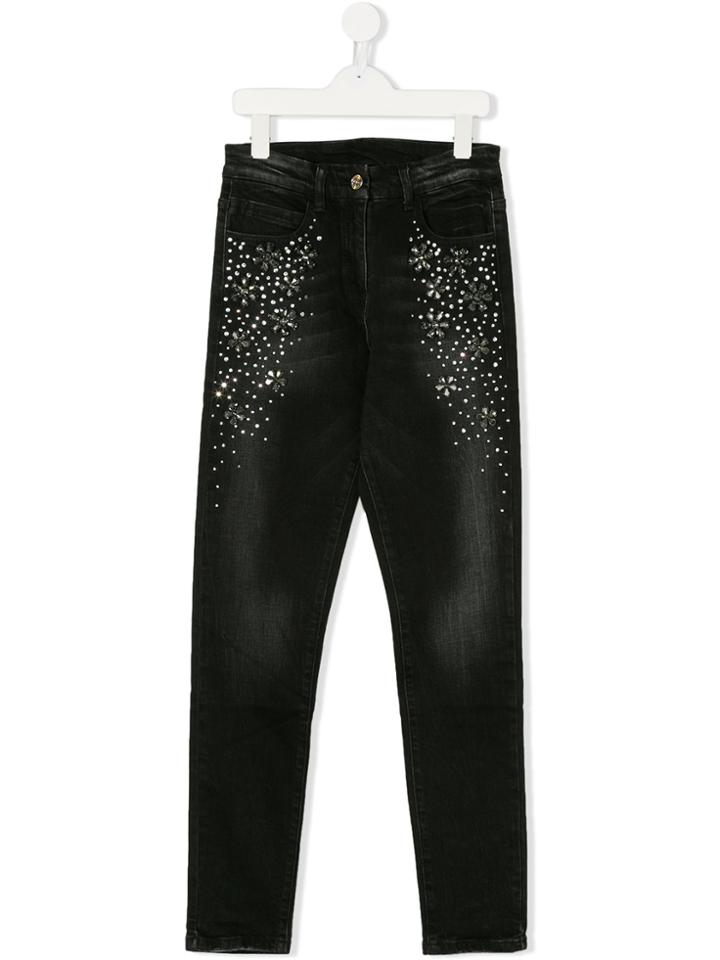 Monnalisa Embellished Faded Jeans - Grey