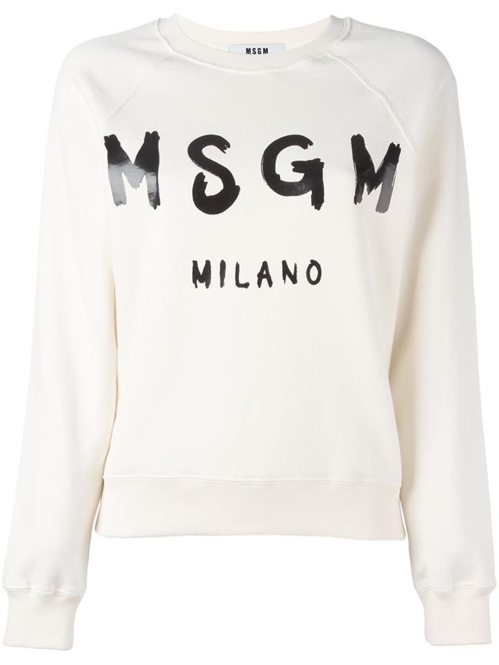 Msgm Logo Print Sweatshirt, Women's, Size: Large, White, Cotton