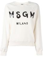 Msgm Logo Print Sweatshirt, Women's, Size: Large, White, Cotton