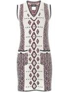Chanel Vintage Patterned Sleeveless Knitted Dress - White
