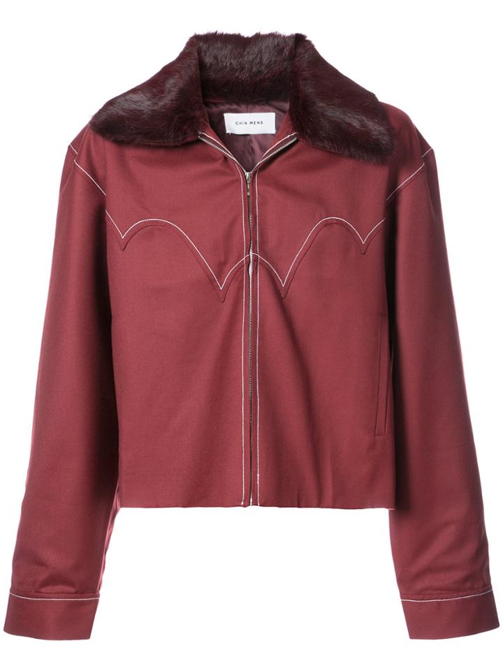 Chin Mens Fur Collar Jacket - Red