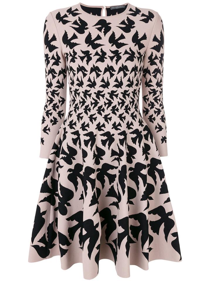 Alexander Mcqueen - Bird Printed Skater Dress - Women - Polyamide/polyester/spandex/elastane/viscose - Xs, Pink/purple, Polyamide/polyester/spandex/elastane/viscose