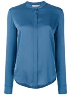Vince - Band Collar Blouse - Women - Silk/spandex/elastane - 6, Blue, Silk/spandex/elastane