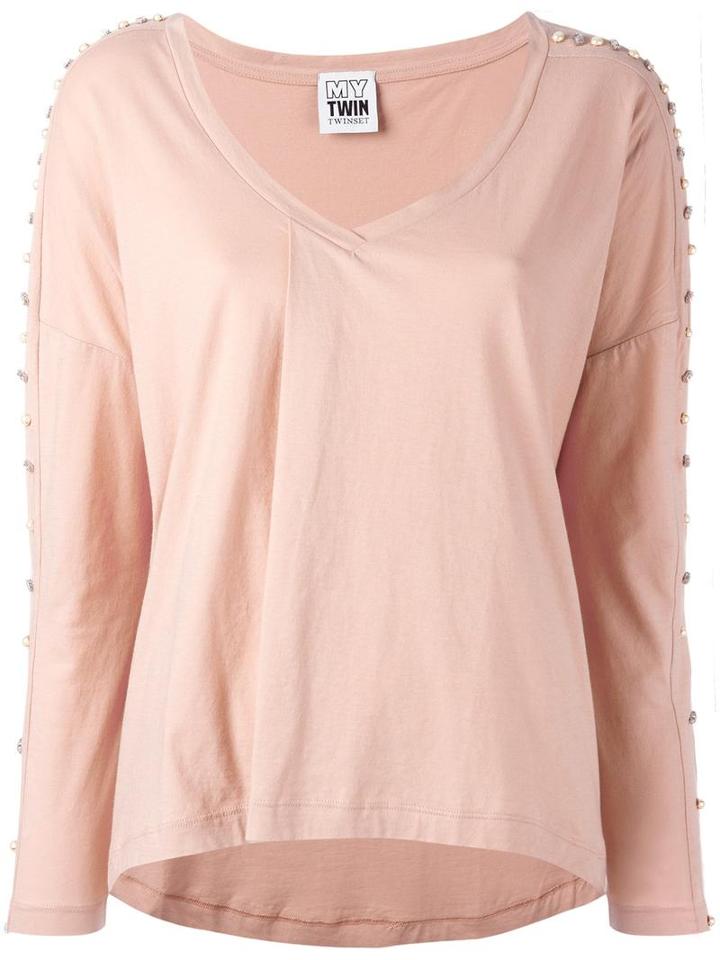Twin-set Studded Sleeves Sweatshirt, Women's, Size: Xl, Pink/purple, Cotton