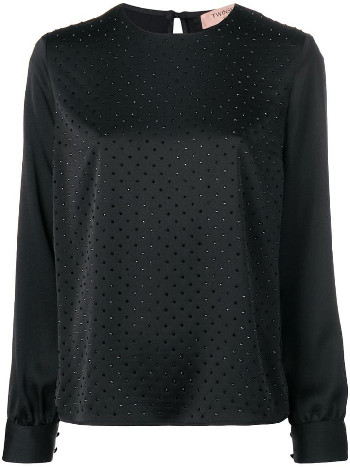 Twin-set Crystal-embellished Satin Blouse - Black