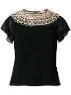 Red Valentino Embroidered Neck Blouse - Black