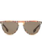 Burberry Vintage Check Keyhole D-shaped Sunglasses - Brown