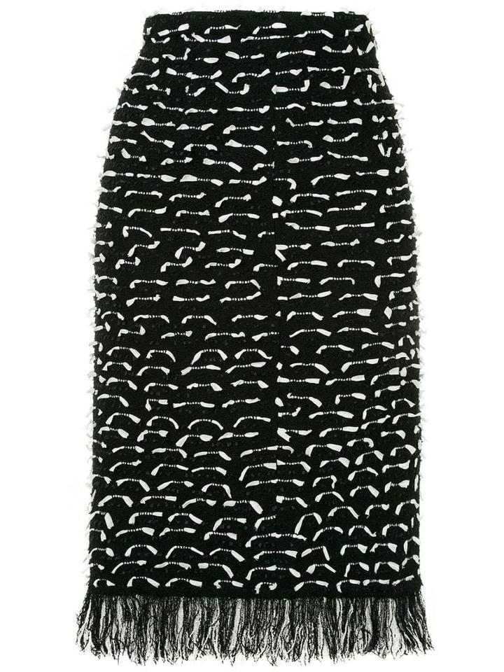 Oscar De La Renta Frayed Hem Pencil Dress - Black