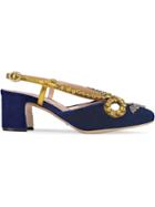 Gucci Velvet Pump With Bat And Crystals - Blue