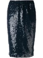 P.a.r.o.s.h. - Sequin Pencil Skirt - Women - Polyamide/spandex/elastane/pvc - Xs, Blue, Polyamide/spandex/elastane/pvc