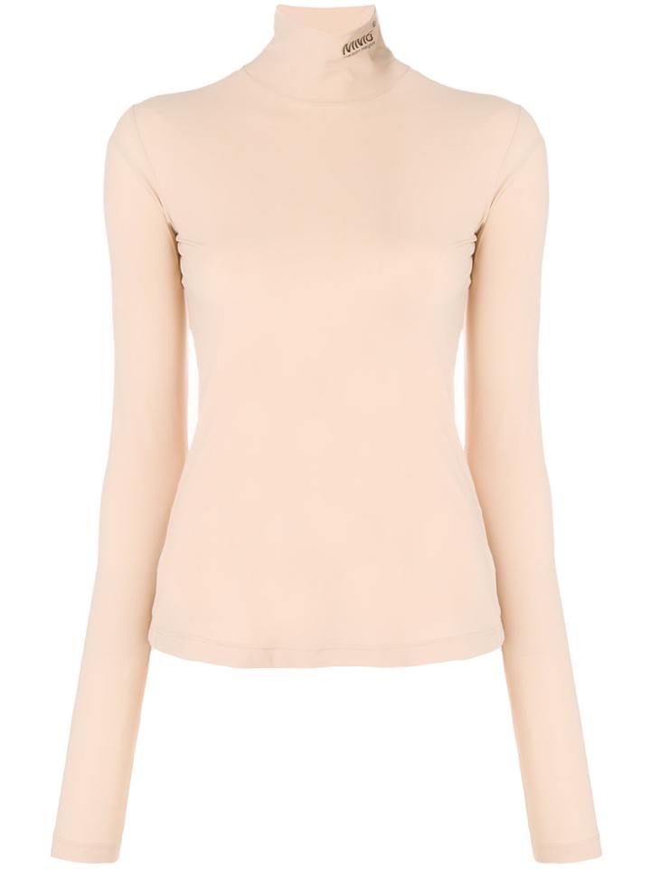 Mm6 Maison Margiela Logo Printed Polo Neck Top - Nude & Neutrals