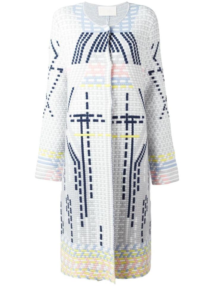 Peter Pilotto Geometric Coat, Women's, Size: Large, Grey, Polyamide/spandex/elastane/angora/wool