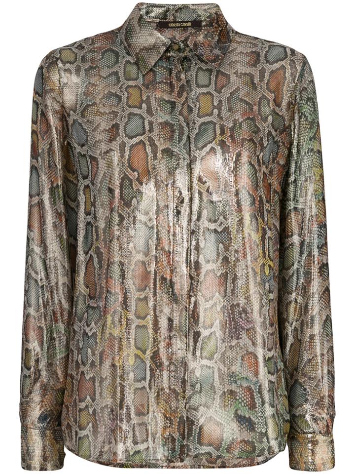 Roberto Cavalli Snake Print Metallic Shirt - Brown