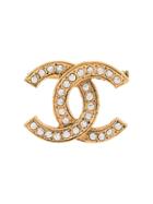 Chanel Vintage Rhinestone Cc Brooch - Gold