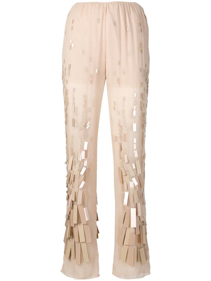 Prada All Over Metallic Appliqués Trousers - Neutrals
