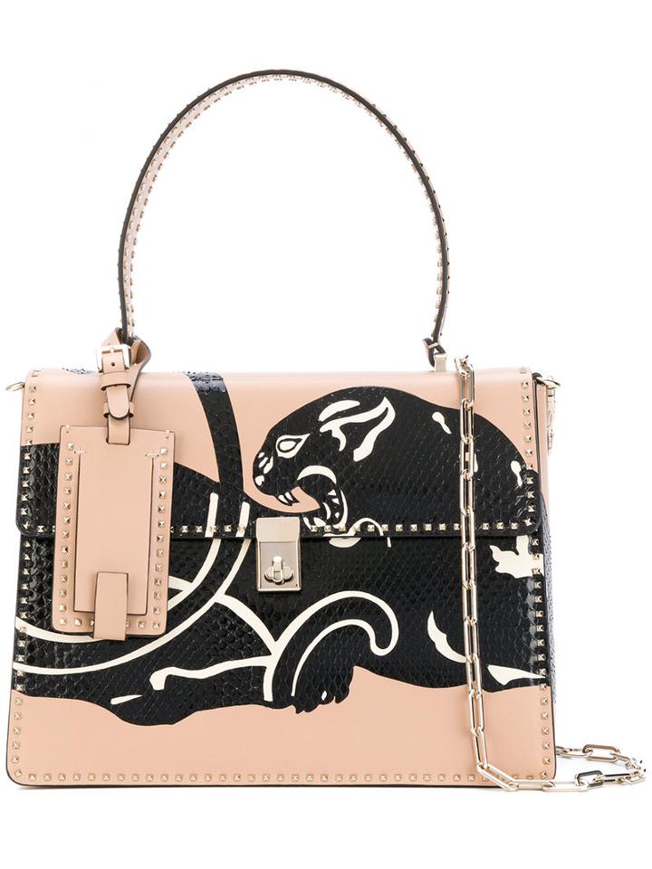 Valentino - Valentino Garavani Stud Stitching Panther Tote - Women - Calf Leather - One Size, Nude/neutrals, Calf Leather