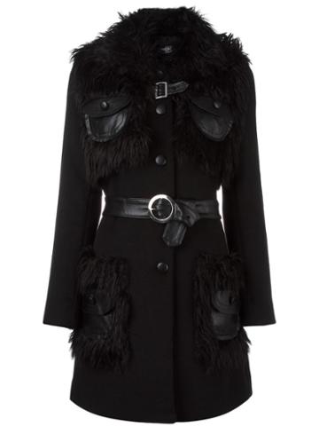 Jeremy Scott Fur Effect Belted Coat, Women's, Size: 42, Black, Artificial Fur/modacrylic/polyester/wool