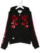 Philipp Plein Kids - Teen Sequin Heart Hooded Jacket - Kids - Cotton/modal - 14 Yrs, Black