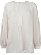Dorothee Schumacher Pleated Shoulder Peasant Blouse, Women's, Size: 4, Nude/neutrals, Silk