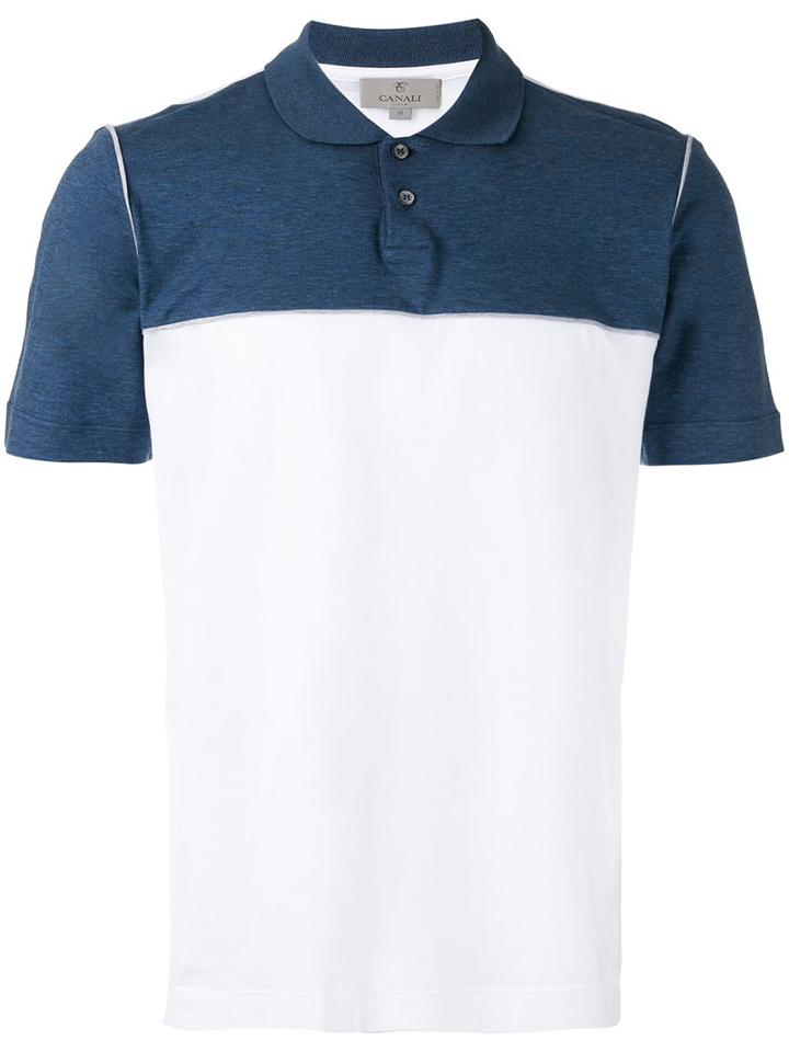 Canali Contrast Panel Polo Top, Men's, Size: 52, White, Cotton