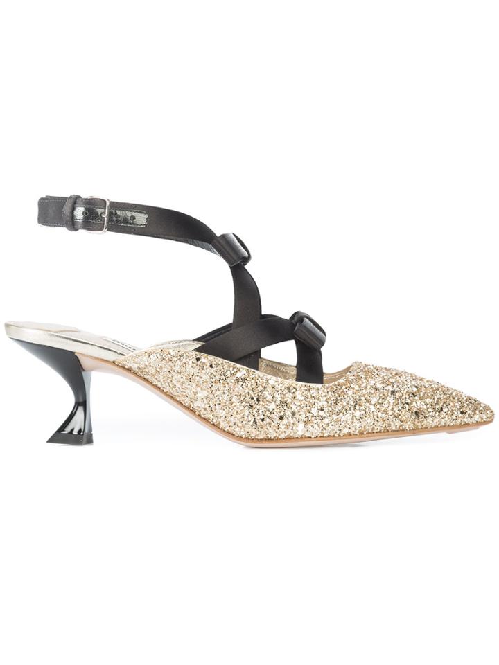 Miu Miu Glitter Slingback Pumps - Metallic