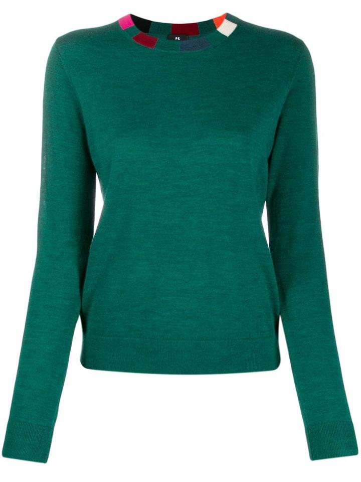 Ps Paul Smith Contrast Multicolour Neck Jumper - Green