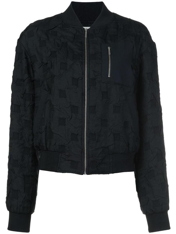 Grey Jason Wu Textured Check Bomber Jacket, Women's, Size: 4, Black, Wool