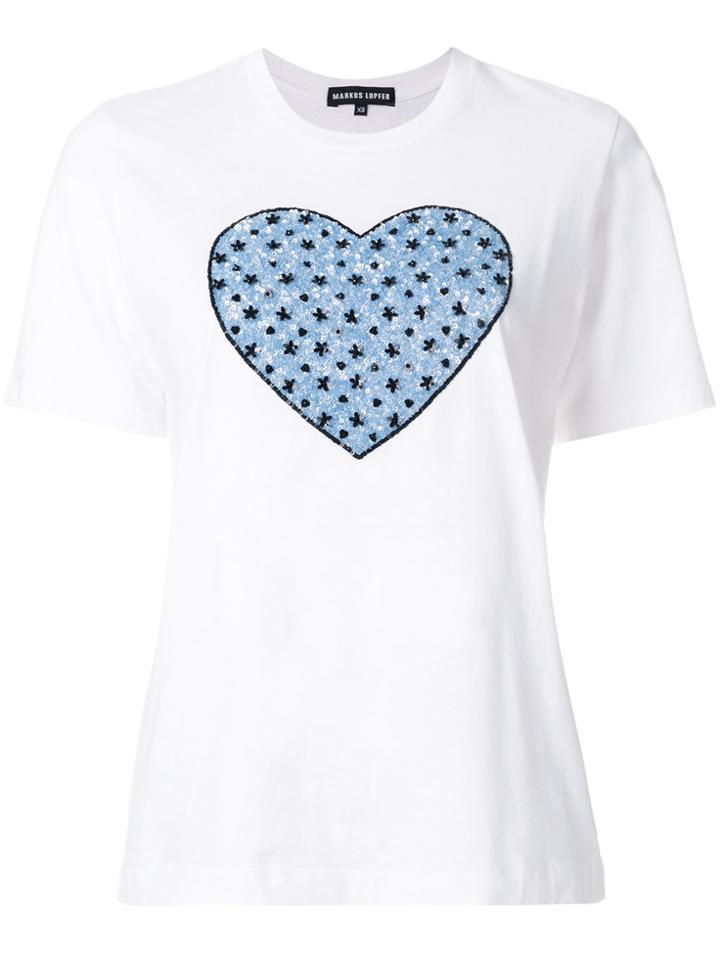 Markus Lupfer Flower Heart Sequin T-shirt - White