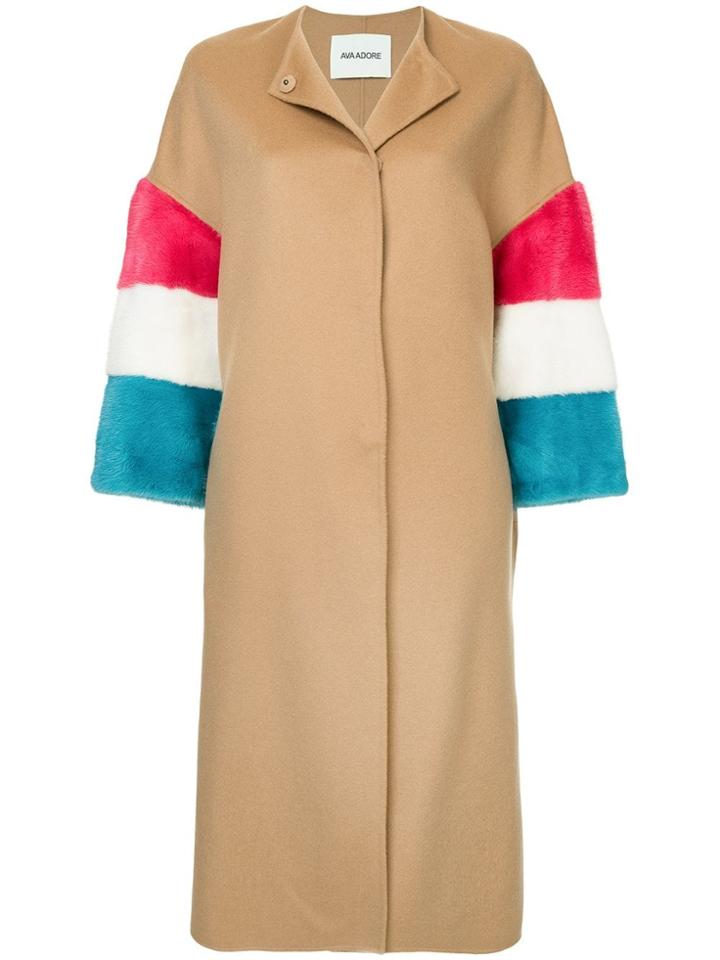 Ava Adore Fur Sleeve Coat - Brown