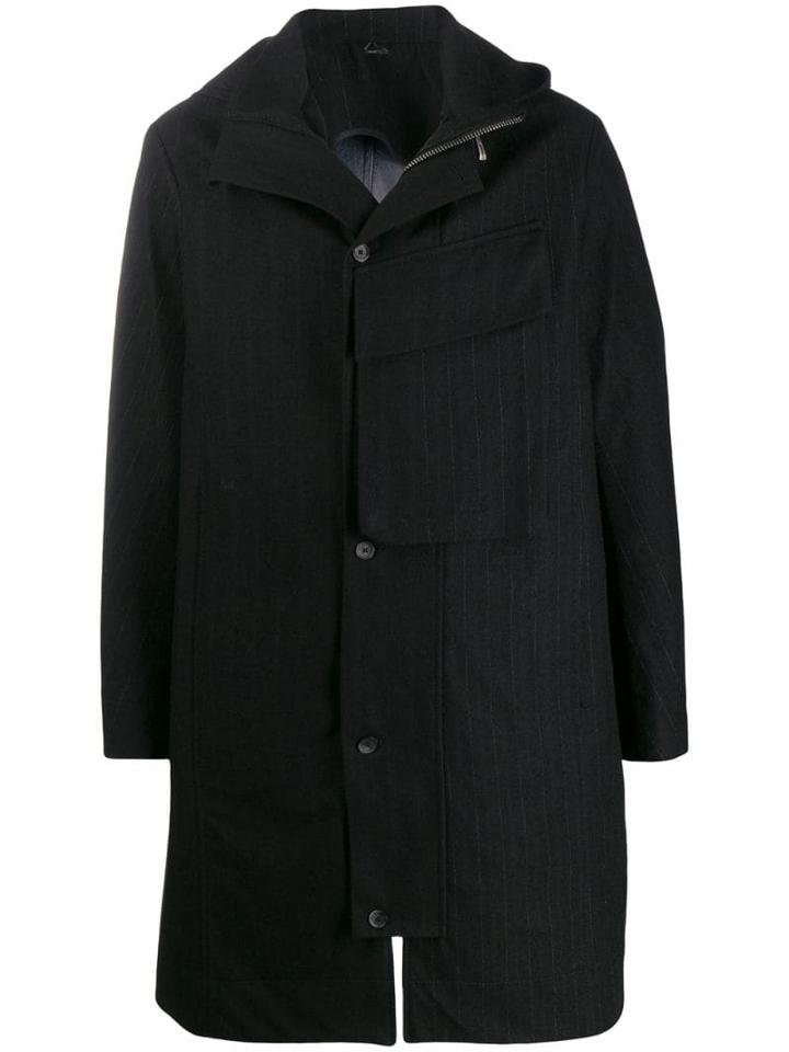 Masnada Hooded Pinstriped Jacket - Black