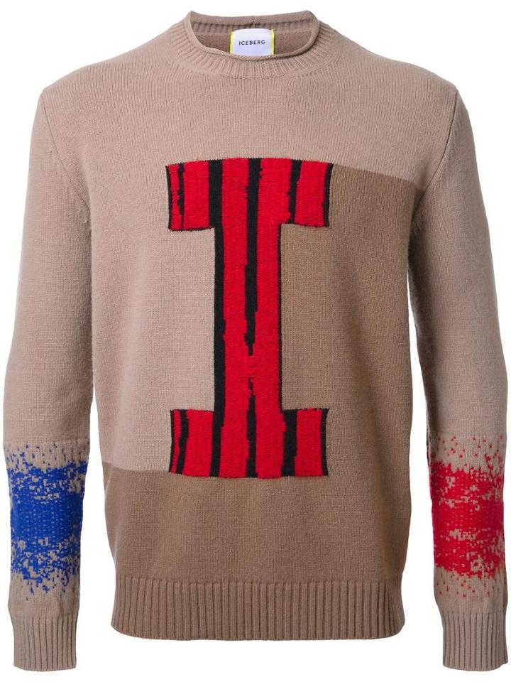 Iceberg Logo Motif Jumper, Men's, Size: Medium, Brown, Virgin Wool