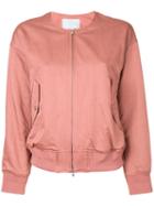 Estnation - Collarless Bomber Jacket - Women - Cotton/linen/flax/polyester - 38, Pink/purple, Cotton/linen/flax/polyester