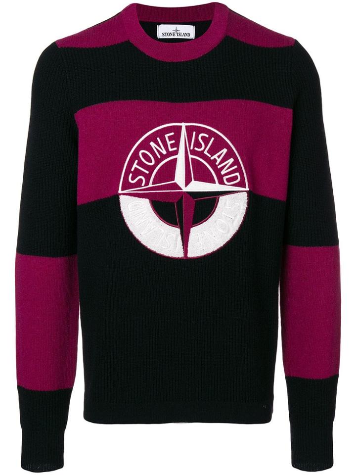 Stone Island Embroidered Logo Ribbed Sweater - Black