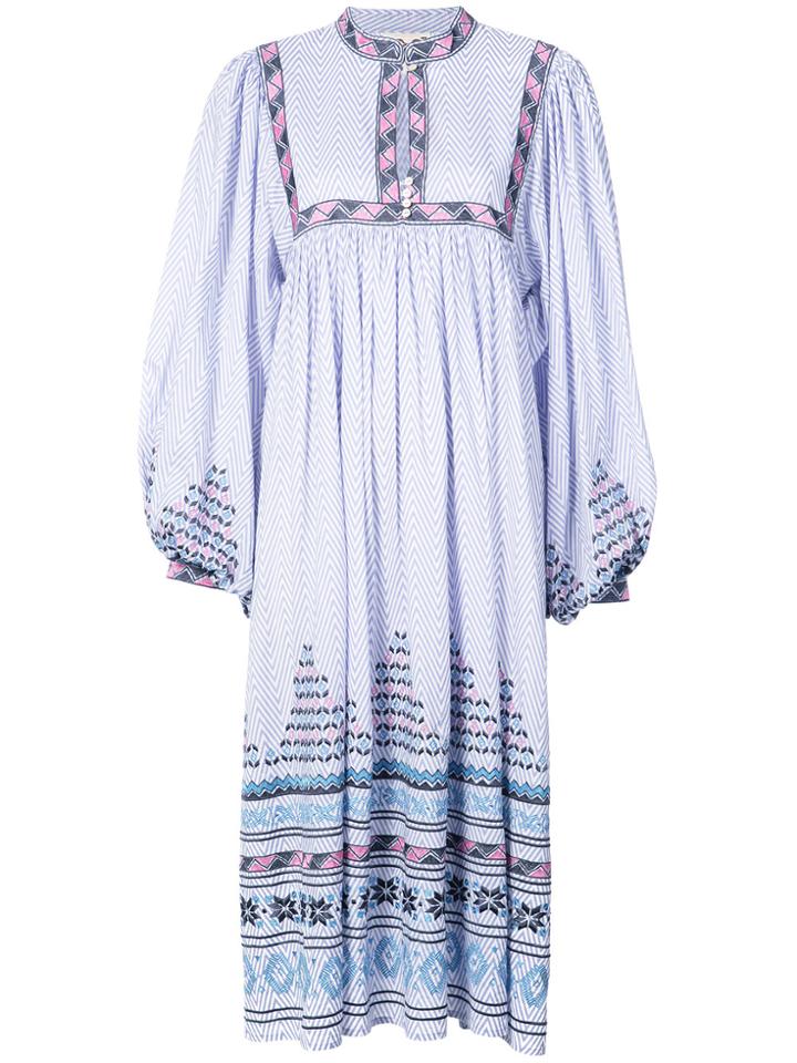 Figue Nora Embroidered Smock Dress - Pink & Purple