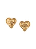 Chanel Pre-owned 1995 Heart Cc Clip-on Earrings - Gold