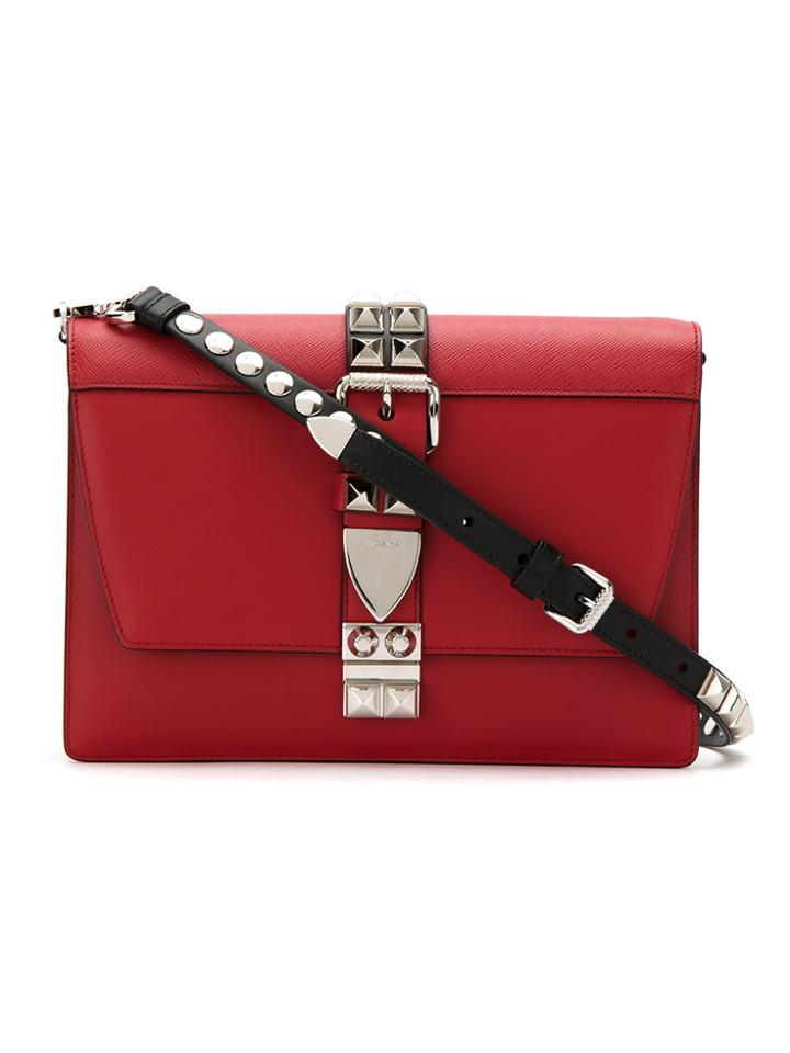 Prada Studded Elektra Crossbody Bag - Red