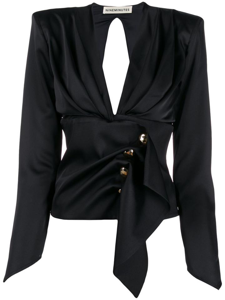 Nineminutes Wrap-front Buttoned Blouse - Black