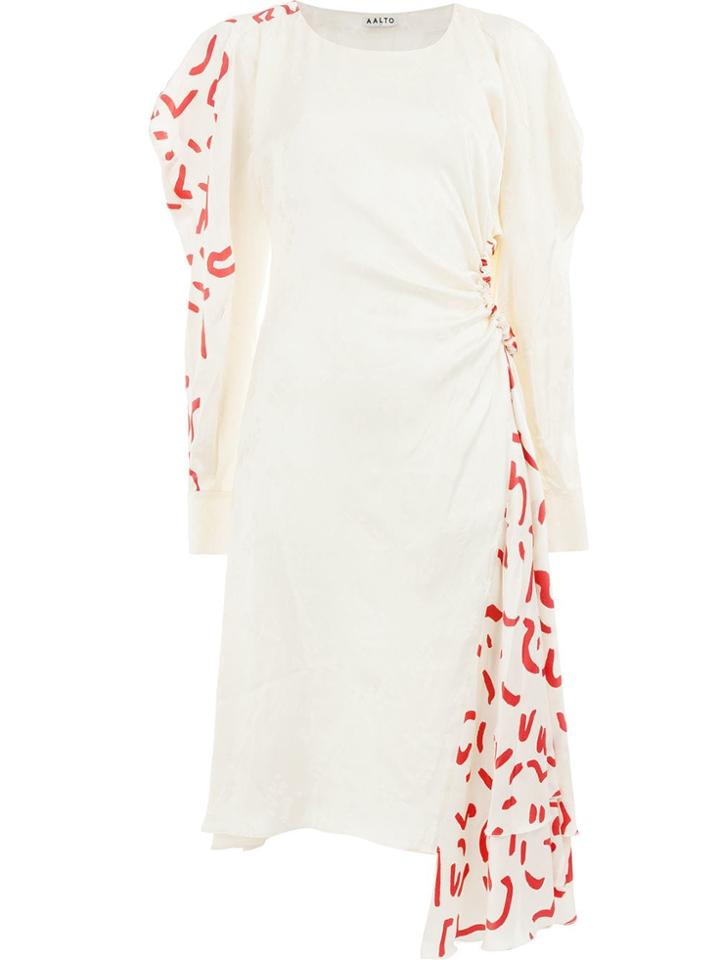 Aalto Gathered Asymmetric Floral Dress - White