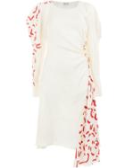 Aalto Gathered Asymmetric Floral Dress - White