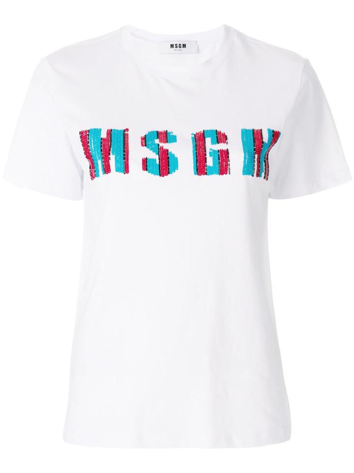 Msgm Sequin Logo T-shirt - White