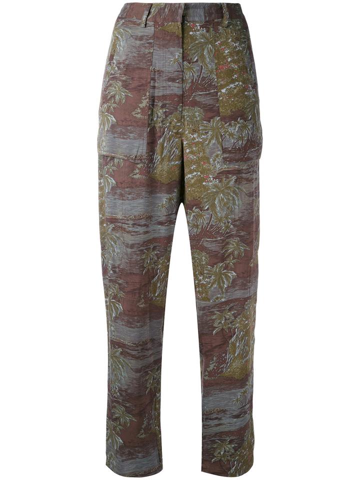Vanessa Bruno Athé - Printed High Waisted Trousers - Women - Viscose - 34, Green, Viscose